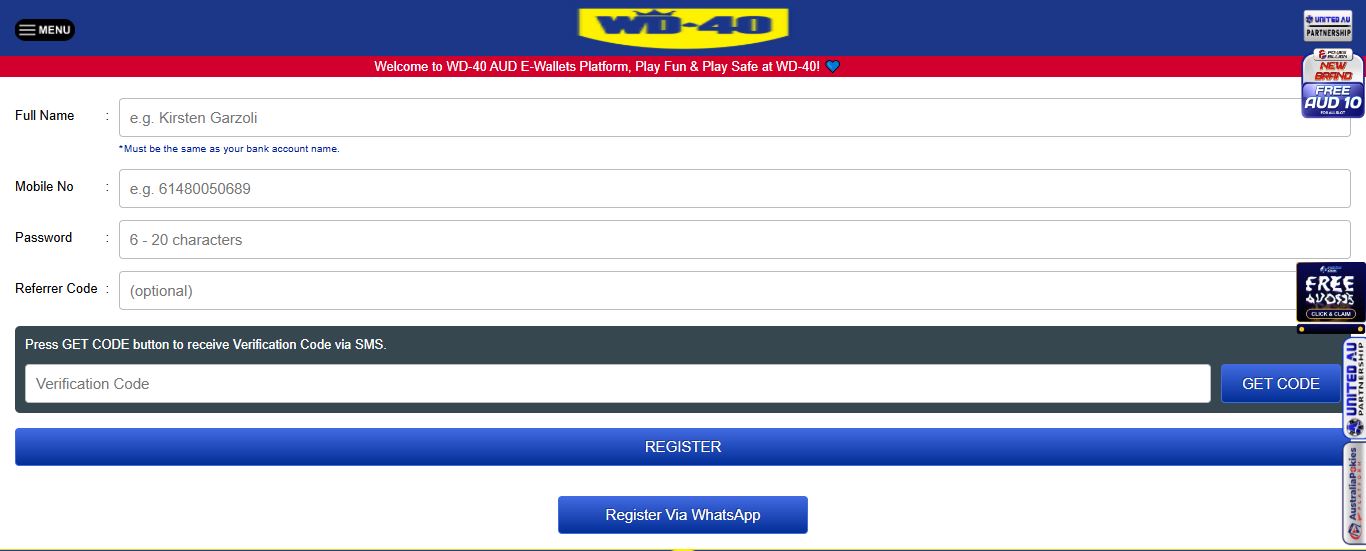 Register new account by entering personal details and verification code